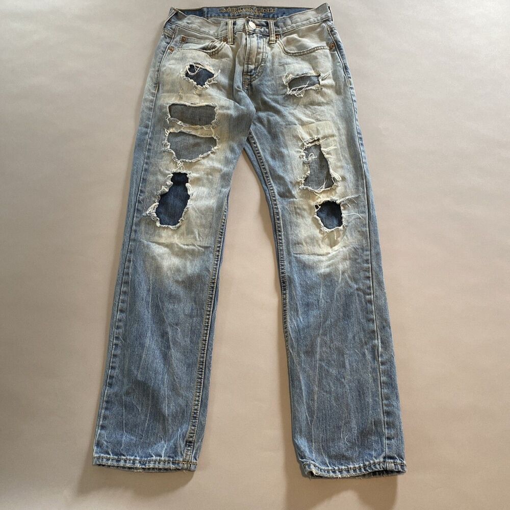 Distressed Ripped Jeans 28x30 Grunge Punk Y2K Faded Thrashed Denim AE
